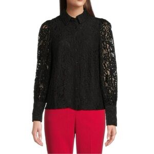Saks Fifth Avenue Black Lace Blouse NWT M